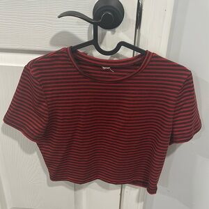 Red and Black striped cropped shirt size medium